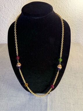 Vintage Liz Claiborne Jewel Tone Station Necklace,‎ Enamel Accents, Signed LC